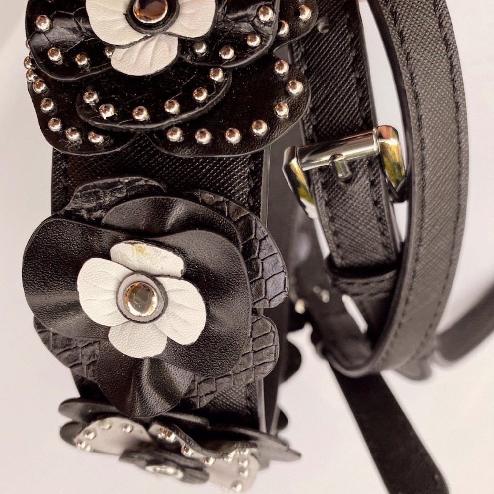 Michael Kors Guitar Novelty Strap Bag with Studs ands Leather Flowers.